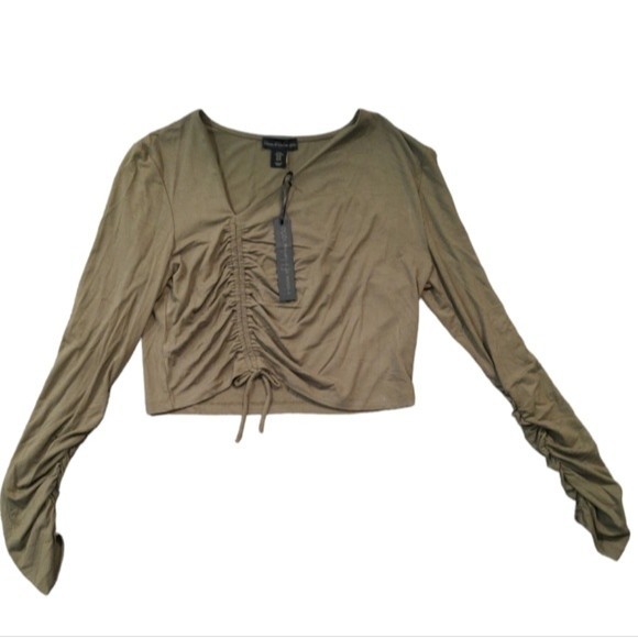 House of Harlow 1960 Green Scrunch Front Ruched Sleeve Crop‎ Top Extra Large - Picture 1 of 14